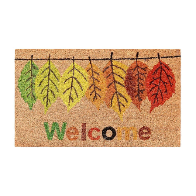 24" X 36" Brown And Natural Fall Leaves Welcome Outdoor Coir Door Mat HomeRoots