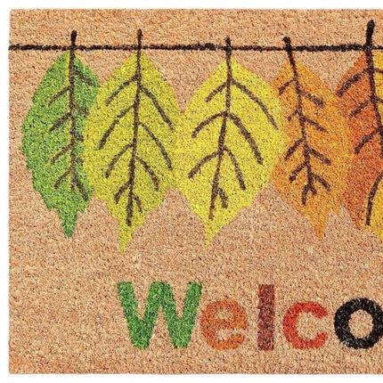 24" X 36" Brown And Natural Fall Leaves Welcome Outdoor Coir Door Mat HomeRoots