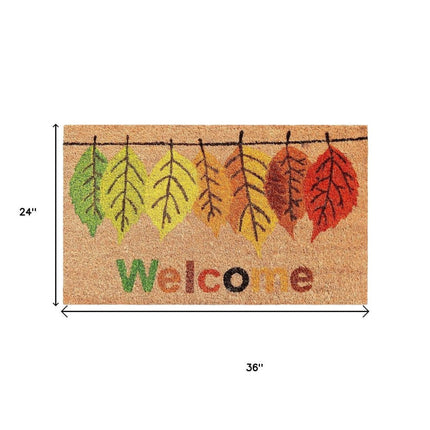 24" X 36" Brown And Natural Fall Leaves Welcome Outdoor Coir Door Mat HomeRoots