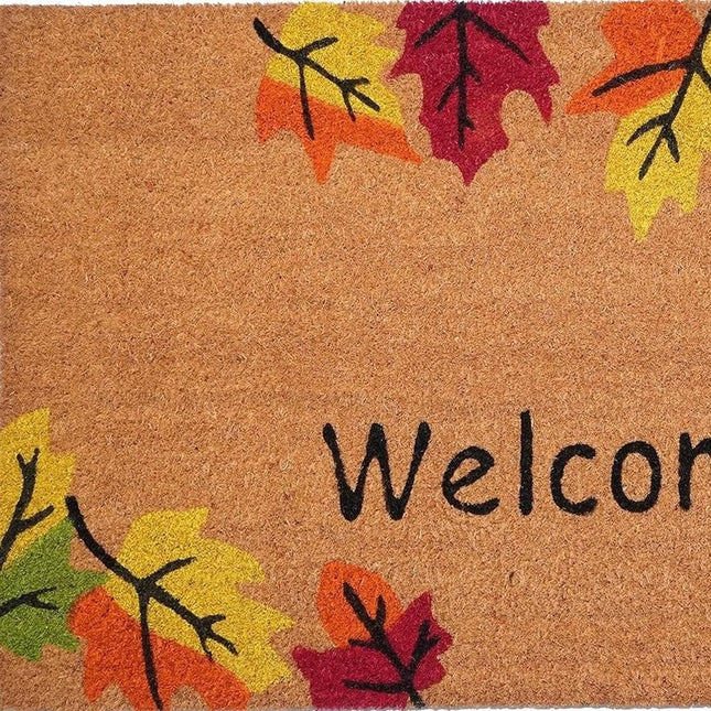 24" X 36" Brown And Natural Fall Leaves Welcome Outdoor Coir Door Mat HomeRoots