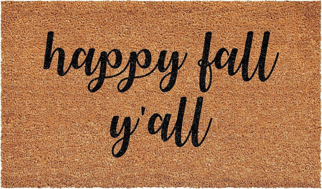 24" X 36" Brown And Natural Fall Happy Fall Y'all Outdoor Coir Door Mat HomeRoots