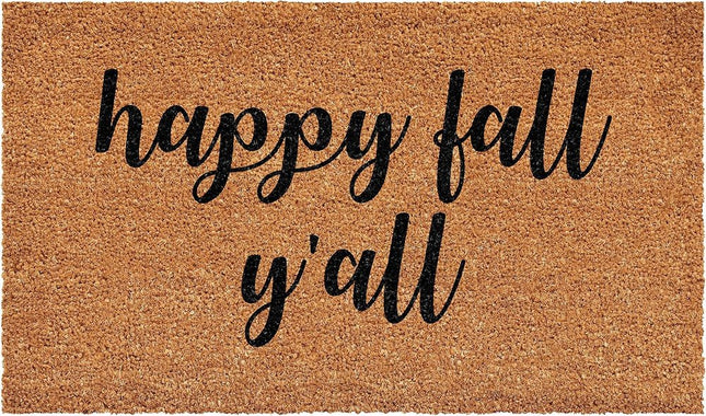 24" X 36" Brown And Natural Fall Happy Fall Y'all Outdoor Coir Door Mat HomeRoots