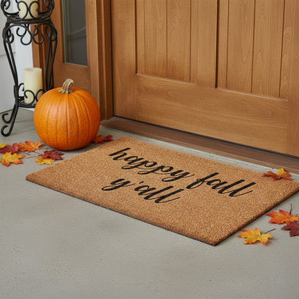 24" X 36" Brown And Natural Fall Happy Fall Y'all Outdoor Coir Door Mat HomeRoots