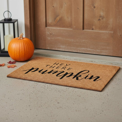 24" X 36" Brown And Natural Fall Hey There Pumpkin Outdoor Coir Door Mat HomeRoots