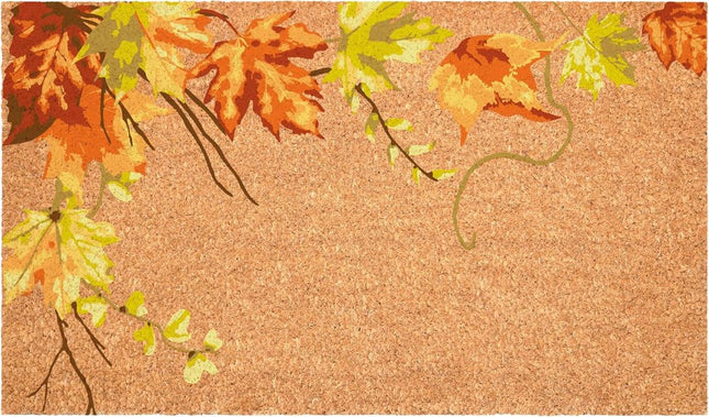 24" X 36" Brown And Natural Fall Leaves Outdoor Coir Door Mat HomeRoots