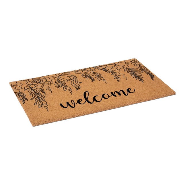 24" X 36" Brown And Natural Floral Welcome Outdoor Coir Door Mat HomeRoots
