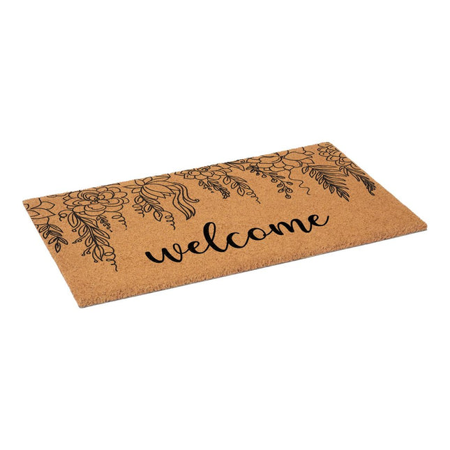 24" X 36" Brown And Natural Floral Welcome Outdoor Coir Door Mat HomeRoots