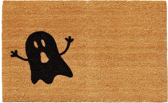 24" X 36" Natural And Black Halloween Ghost Outdoor Coir Door Mat HomeRoots