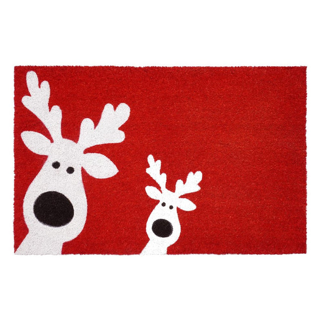 24" X 36" Red White And Black Christmas Reindeer Outdoor Coir Door Mat HomeRoots