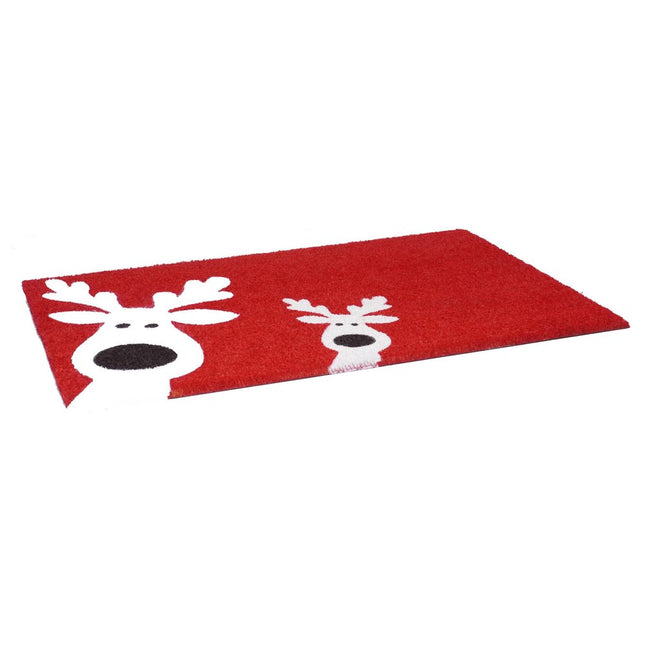24" X 36" Red White And Black Christmas Reindeer Outdoor Coir Door Mat HomeRoots