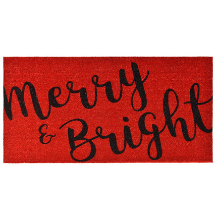 36" X 72" Red And Black Christmas Merry and Bright Outdoor Coir Door Mat HomeRoots