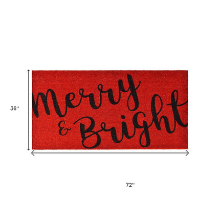 36" X 72" Red And Black Christmas Merry and Bright Outdoor Coir Door Mat HomeRoots