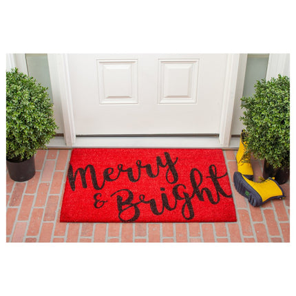 36" X 72" Red And Black Christmas Merry and Bright Outdoor Coir Door Mat HomeRoots