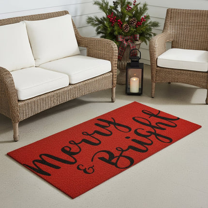 36" X 72" Red And Black Christmas Merry and Bright Outdoor Coir Door Mat HomeRoots