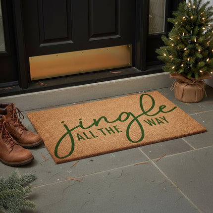24" X 36" Brown And Green Christmas Outdoor Coir Door Mat HomeRoots