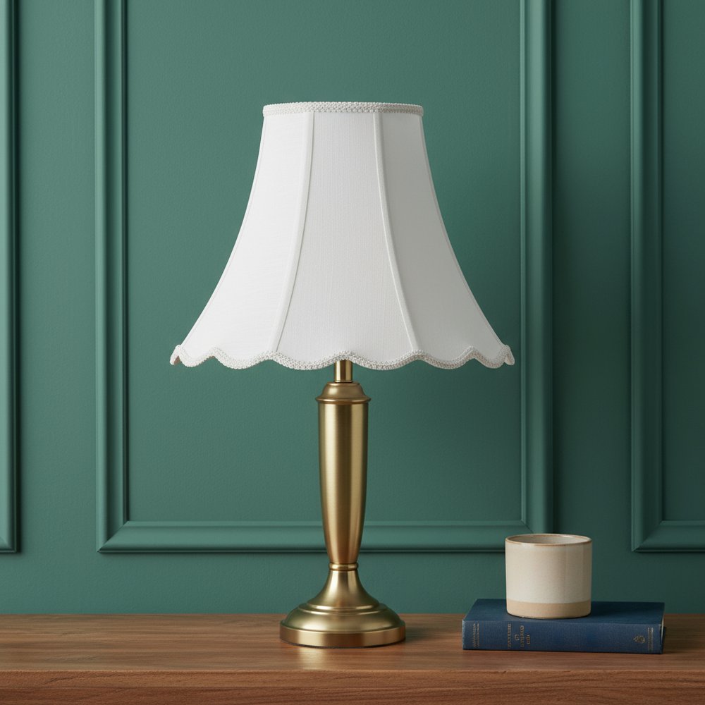 White Linen Piped Bell Lamp Shade