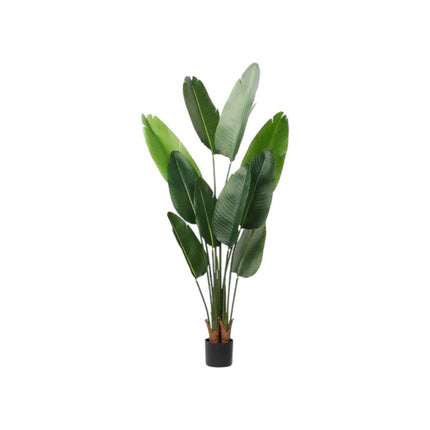 Set of Two 7" Green Artificial Banana Leaf In Cylindrical Black Cement Pot HomeRoots