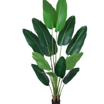 7" Green Artificial Banana Leaf In Cylindrical Black Cement Pot HomeRoots