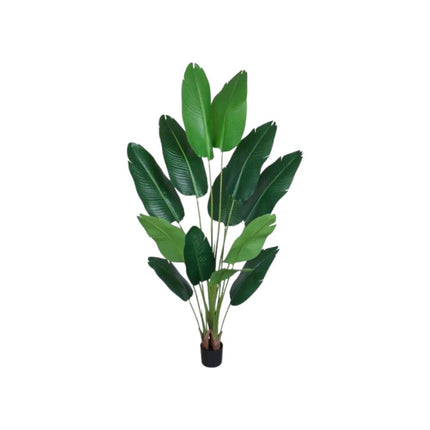 Set of Two 7" Green Artificial Banana Leaf In Cylindrical Black Cement Pot HomeRoots