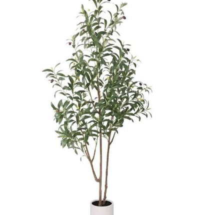 63" Green Artificial Olive Tree In Cylindrical White Cement Pot HomeRoots