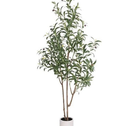 63" Green Artificial Olive Tree In Cylindrical White Cement Pot HomeRoots