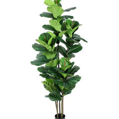 7" Green Artificial Fiddle Leaf In Cylindrical Black Cement Pot HomeRoots