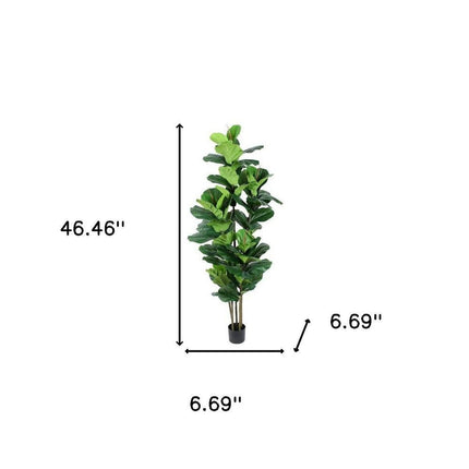 7" Green Artificial Fiddle Leaf In Cylindrical Black Cement Pot HomeRoots