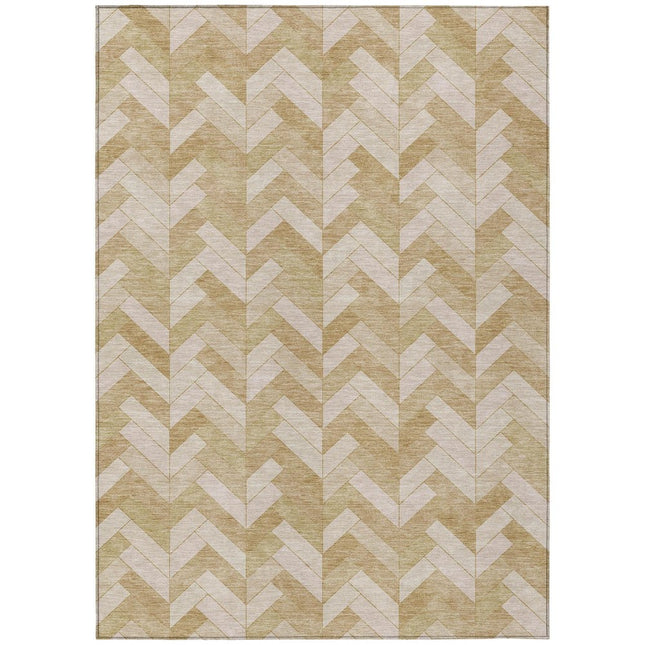 9' X 12' Wheat And Beige Geometric Washable Indoor Outdoor Area Rug