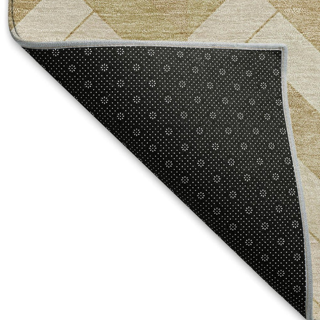 9' X 12' Wheat And Beige Geometric Washable Indoor Outdoor Area Rug