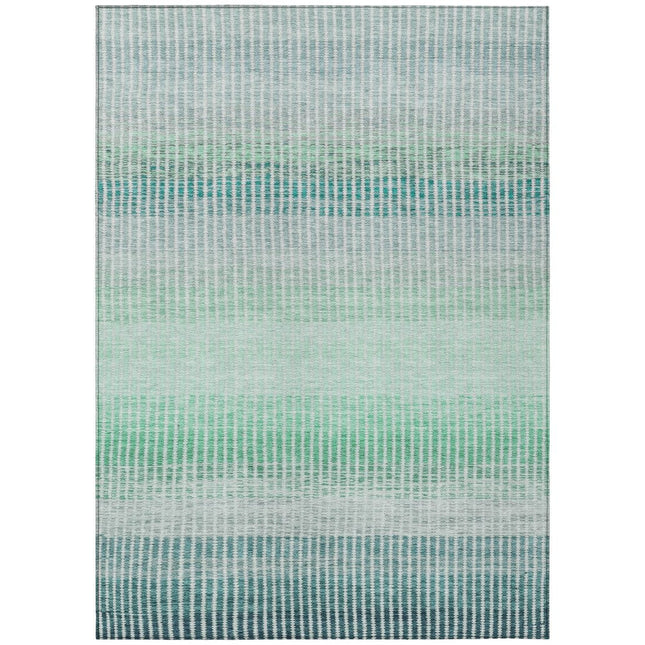 9' X 12' Turquoise Ivory And Gray Striped Washable Indoor Outdoor Area Rug HomeRoots