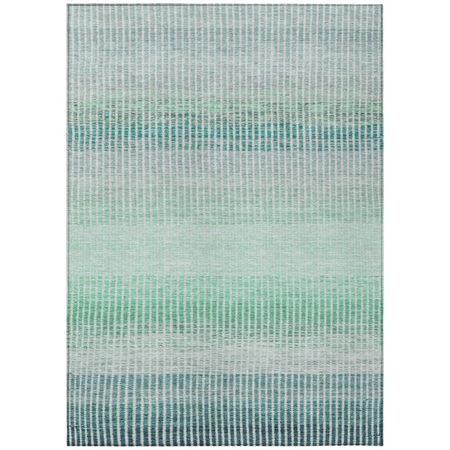 9' X 12' Turquoise Ivory And Gray Striped Washable Indoor Outdoor Area Rug HomeRoots