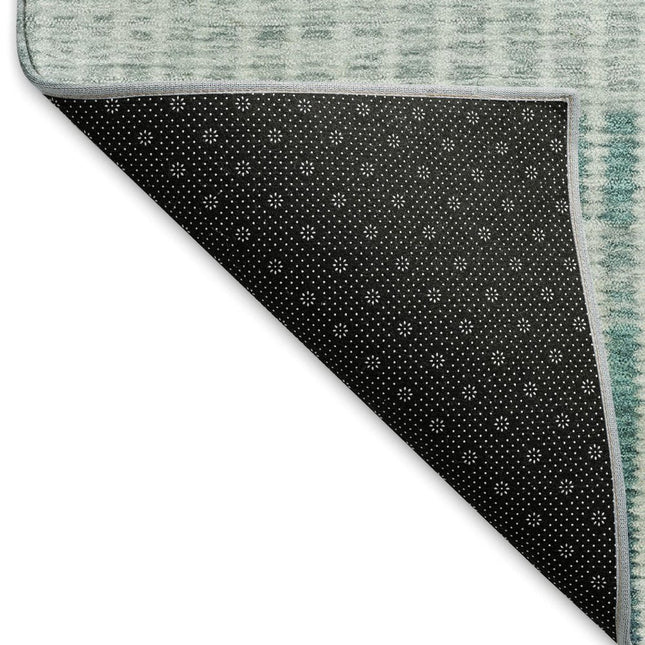 9' X 12' Turquoise Ivory And Gray Striped Washable Indoor Outdoor Area Rug HomeRoots