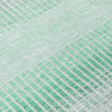 9' X 12' Turquoise Ivory And Gray Striped Washable Indoor Outdoor Area Rug