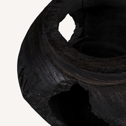14" Black Solid Wood Table Vase With Sculptural Details HomeRoots