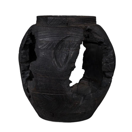 14" Black Solid Wood Table Vase With Sculptural Details HomeRoots