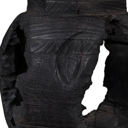 14" Black Solid Wood Table Vase With Sculptural Details HomeRoots