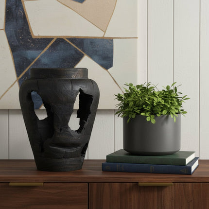 18" Black Solid Wood Modern Abstract Table Vase With Sculptural Details HomeRoots