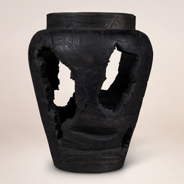 18" Black Solid Wood Modern Abstract Table Vase With Sculptural Details HomeRoots
