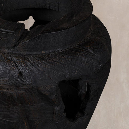 18" Black Solid Wood Modern Abstract Table Vase With Sculptural Details HomeRoots