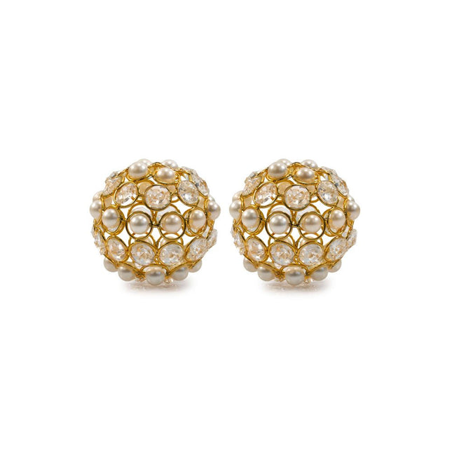 Set of Two Gold Ivory And Pearl Faux Crystal And Metal Decorative Orbs HomeRoots