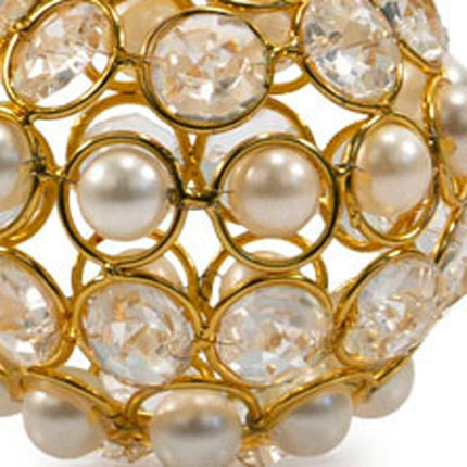 Set of Two Gold Ivory And Pearl Faux Crystal And Metal Decorative Orbs HomeRoots