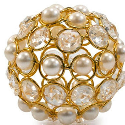 Set of Two Gold Ivory And Pearl Faux Crystal And Metal Decorative Orbs HomeRoots