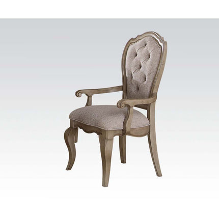 ACME 66053 Chelmsford Arm Chair (Set-2), Beige Fabric & Antique Taupe