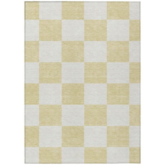 9' X 12' Wheat And Beige Geometric Washable Indoor Outdoor Area Rug