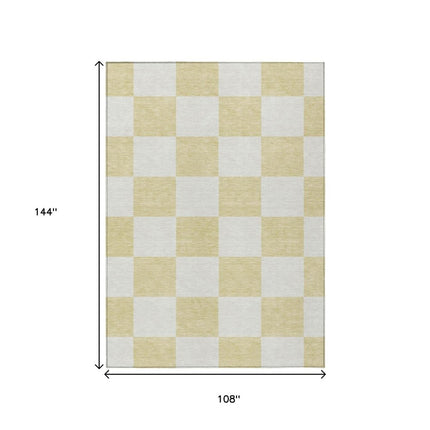 9' X 12' Wheat And Beige Geometric Washable Indoor Outdoor Area Rug