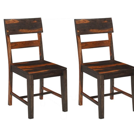 Set of Two Dark Brown Solid Wood Ladder Back Dining Side Chairs