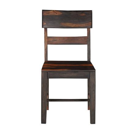 Set of Two Dark Brown Solid Wood Ladder Back Dining Side Chairs