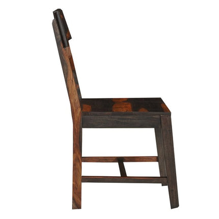 Set of Two Dark Brown Solid Wood Ladder Back Dining Side Chairs