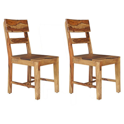 Set of Two Brown Solid Wood Ladder Back Dining Side Chairs