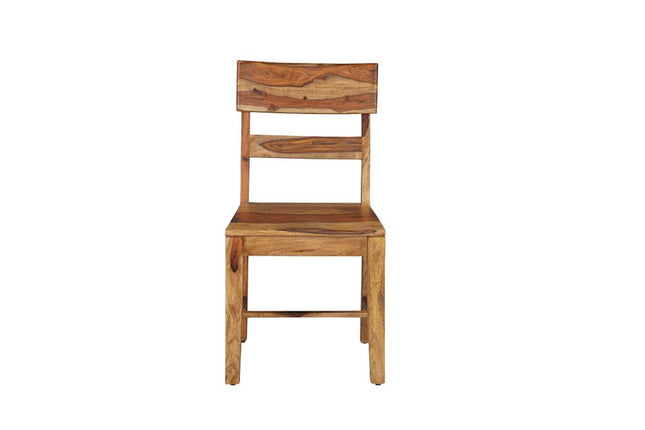 Set of Two Brown Solid Wood Ladder Back Dining Side Chairs
